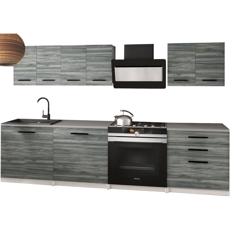 Logan - Cuisine complète L180 cm - Cuisine droite 6 pcs - Plan de travail inclus Glamour wood - Glamour wood