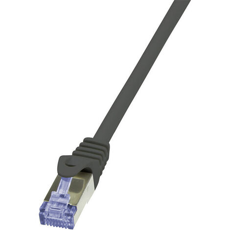 LogiLink CQ3013S RJ45 Patchkabel CAT 6a S/FTP 0.25 m Schwarz Flammwidrig, mit Rastnasenschutz 1 St.