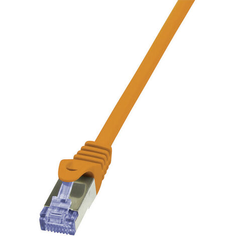 LogiLink CQ3028S RJ45 Netzwerkkabel, Patchkabel CAT 6a S/FTP 0.50 m Orange Flammwidrig, mit Rastnase