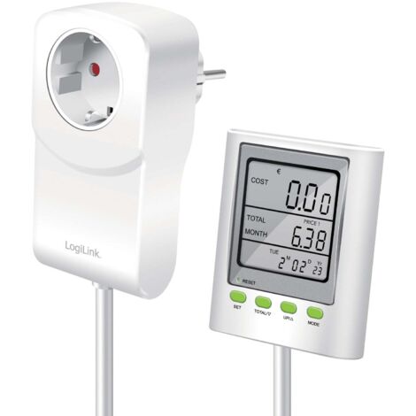 LogiLink EM0006 Misuratore dei Costi energetici con calcolo delle emissioni di CO2 e Cavo di prolunga, Bianco