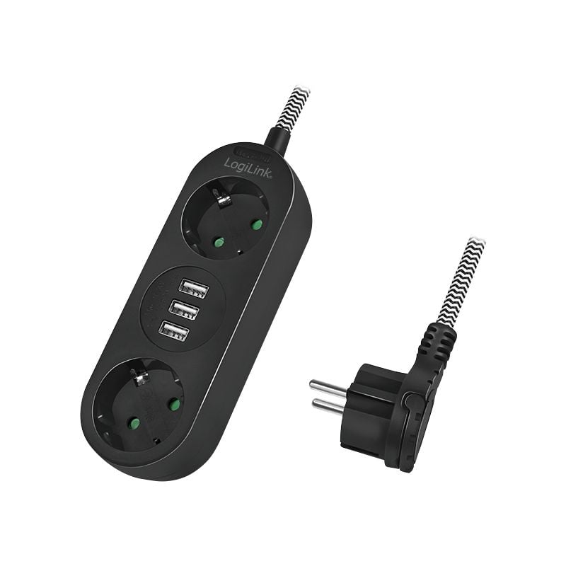 LPS262U multiprise 1,5 m 2 sortie(s) ca intérieure noir - Logilink