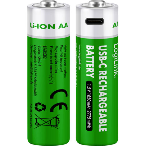 LogiLink LR6RCB2 Pile rechargeable LR6 (AA) Li-Ion 1850 mAh 1.5 V 2 pc(s)