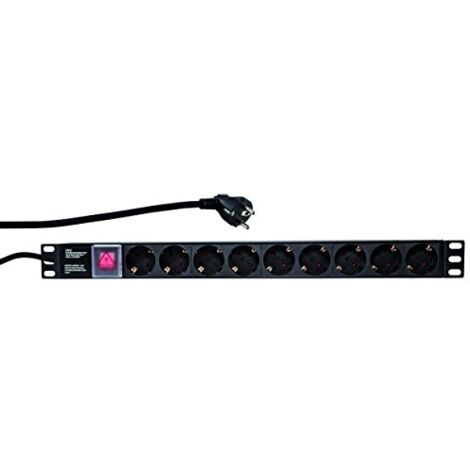 LOGILINK Multiprise 19", 9 prises, prise de terre, interrupteur, noir