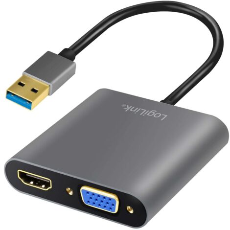 LogiLink UA0234 USB / VGA / HDMI Adattatore [1x Spina A USB 3.2 Gen 1 (USB 3.0) - 1x Presa VGA, Presa HDMI] Nero 10.00