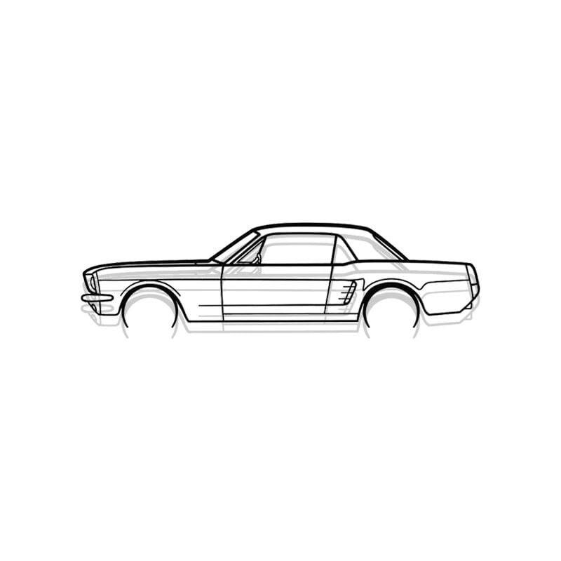 SILHOUETTE DE VOITURE - MUSTANG COUPÉ détaillée - 1966 - DÉCORATION MURALE EN MÉTAL - 80cm - Silhouette de voiture, Œuvre d'Art Iconique rétro et