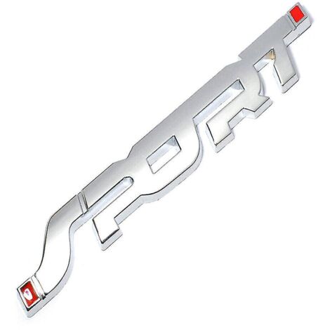 Logo sportif, emblème, insigne de coffre ou d'aile de voiture, autocollant 3D en métal argenté.