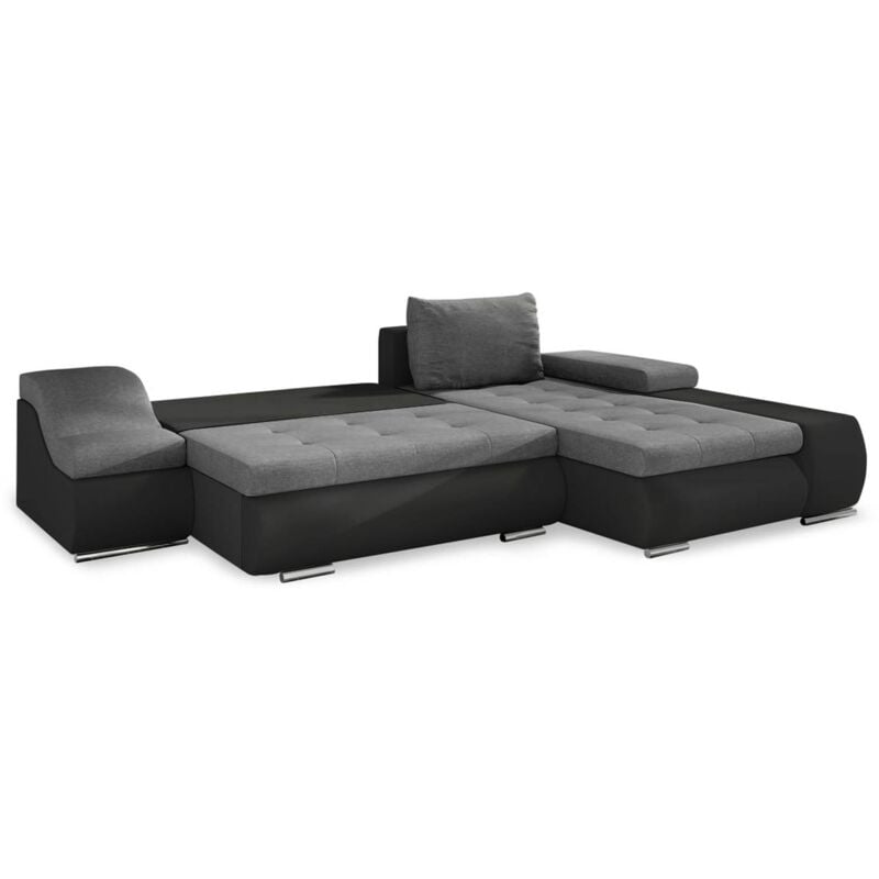 Mobilier Deco - lohan - Canapé d'angle convertible coffre de rangement gris et noir - Angle Droit