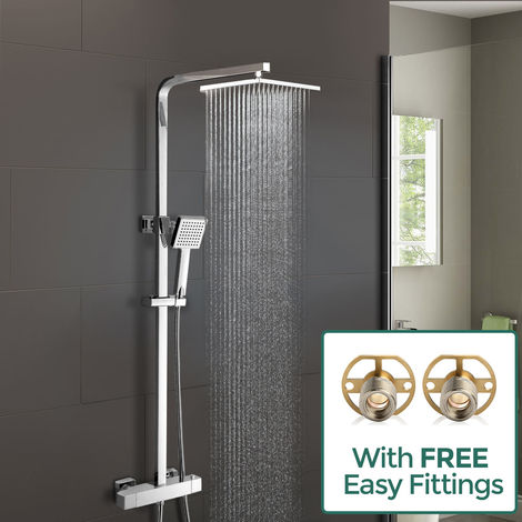 main image of "Lois Square Dual Head Thermostatic Shower Mixer Chrome Bathroom Exposed Valve"