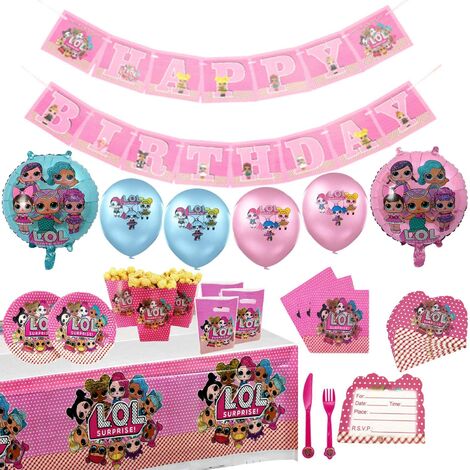 LOL Surprise Dolls Party Supplies Set 84Pcs Birthday Party Tableware Kit with Balloons Banner Decorations Complete Celebration Party Supplies for 10 Children Kids