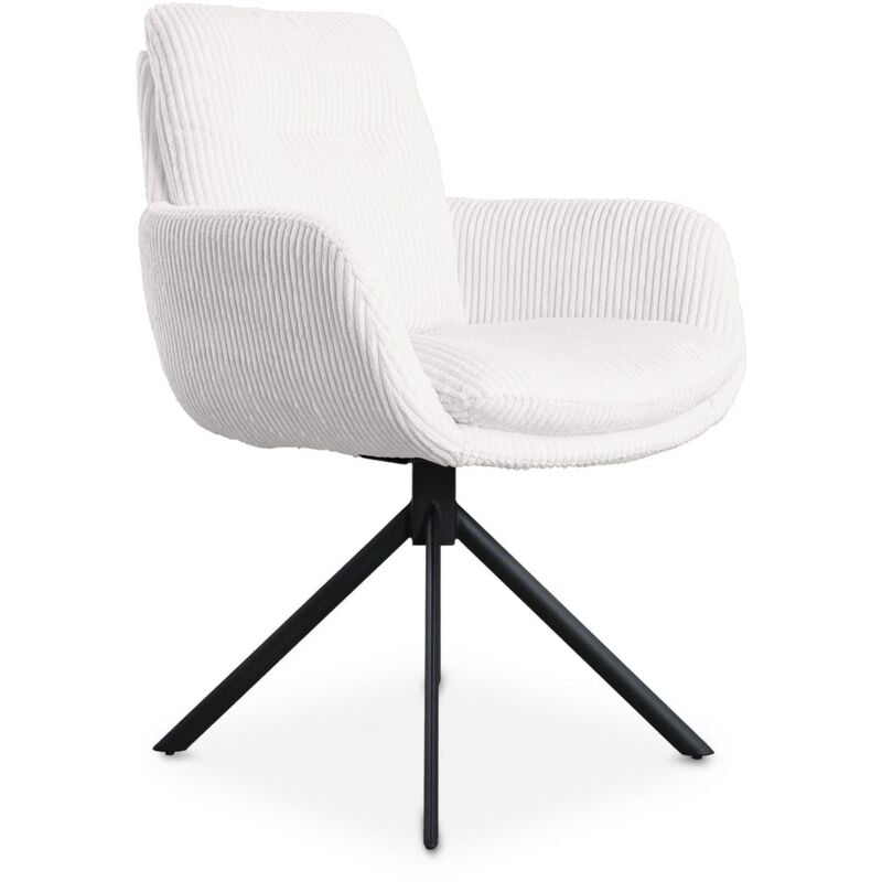 LOLA - Chaise design avec accoudoirs en velours côtelé blanc écru LOLA