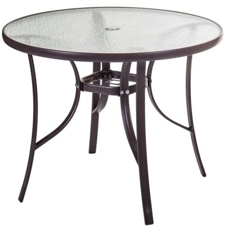 LOLAhome Mesa de jardín Neila de Cristal y Acero. De Ø 90x72 cm. Resistentes: Cristal templado, Acero anticorrosión. Para 4 personas. Para exterior. Classic