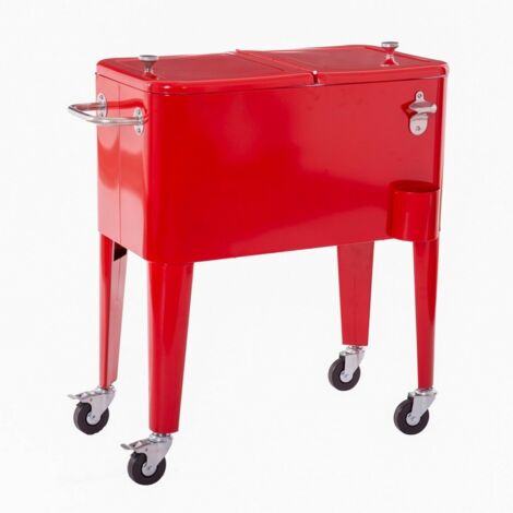 LOLAhome Nevera Carrito Vintaje para Barbacoa. Roja, 56 litros de capacidad, de Acero con epoxi Anticorrosión. Carrito de bebidas auxiliar isotermo. Para Exterior, Jardín, Terraza. Fresh