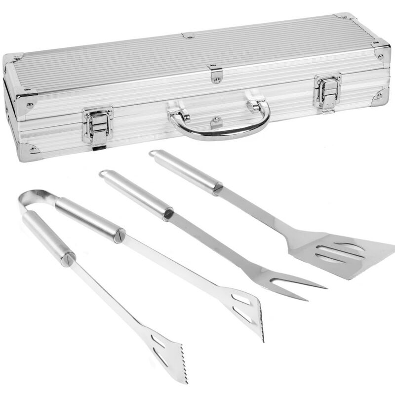

Set de 3 accesorios de barbacoa con caja de acero inoxidable de 39x17x10 cm