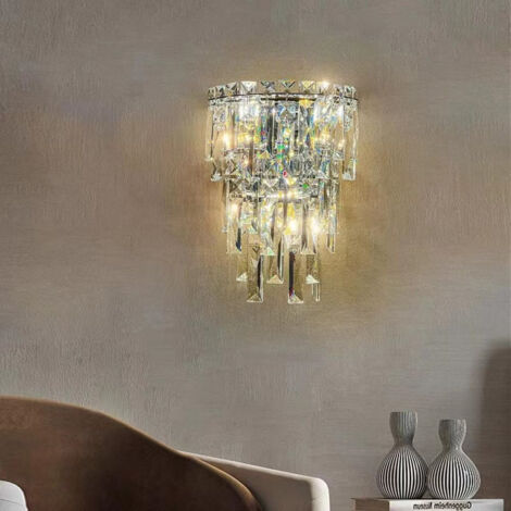 LOLLANDA Applique murale moderne et luxueuse en cristal — Luminaire mural E14, éclairage tricolore, idéal pour chambres, salons, couloirs et décoration hôtelière (22 x 28 cm) — Doré