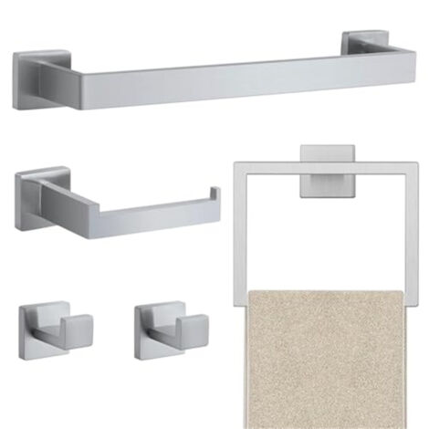 LOLLANDA Ensemble de 5 accessoires de salle de bain-Porte-serviettes, barre porte-serviettes murale, kit d'accessoires de salle de bain-argent