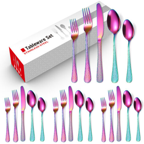 LOLLANDA Ensemble de couverts en acier inoxydable 20 pièces, comprenant couteau, fourchette et cuillère, pour  à 4 personnes, en plusieurs couleurs