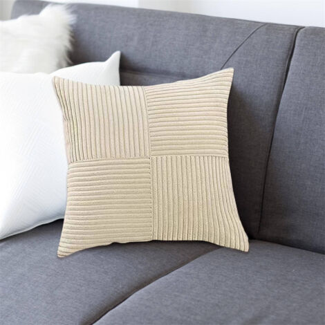 LOLLANDA Housse de coussin (50 x 50 cm, lot de 1) — Idéale pour canapés et lits  style bohème, taie d'oreiller texturée en patchwork de velours côtelé-Beige