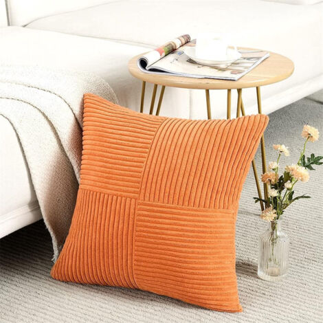 LOLLANDA Housse de coussin (50 x 50 cm, lot de 1) — Idéale pour canapés et lits  style bohème, taie d'oreiller texturée en patchwork de velours côtelé-orange