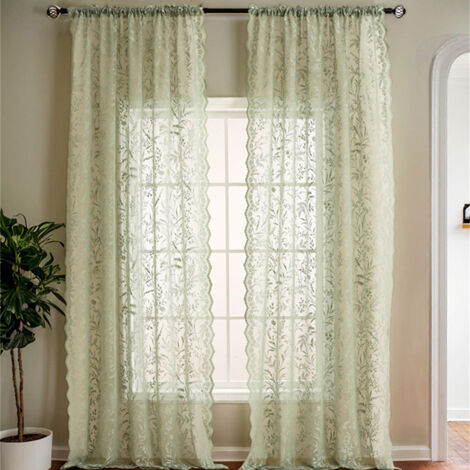 LOLLANDA Rideau Voile Brodé Feuilles Vert Sauge 1 Pièce, Poche Tringle, Filtrant Lumière, Rideau Transparent pour Salon Chambre, Décoration Maison Moderne Campagnarde-130x241cm