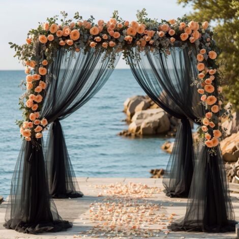 LOLLANDA Rideaux de plafond de mariage noir 1,6 x 6 m, rideaux de plafond en mousseline de soie, rideaux transparents, draperies douces