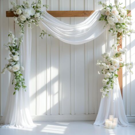 LOLLANDA Voile de mariage en maille - Décoration de scène de fête de mariage en plein air - Rideau de chaise d'arche de mariage en maille - Blanc - 1,6 m x 6 m