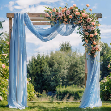 LOLLANDA Voile de mariage en maille - Décoration de scène de fête de mariage en plein air - Rideau de chaise d'arche de mariage en maille-Bleu clair-1.6 mx6m