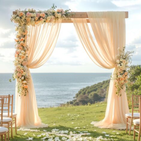 LOLLANDA Voile de mariage en maille - Décoration de scène de fête de mariage en plein air-Rideau de chaise d'arche de mariage en maille-Champagne - 1.6Mx8M