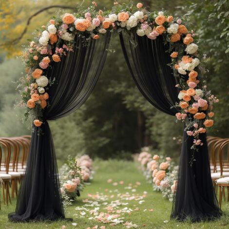 LOLLANDA Voile de mariage en maille - Décoration de scène de fête de mariage en plein air - Rideau de chaise d'arche de mariage en maille - noir - 1,6 m x 8 m