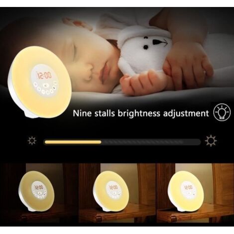 LOLOLOO Radio Réveil Simulateur d\'Aube - Lampe de Chevet 7 Couleurs LED - Bruits de la Nature - FM
