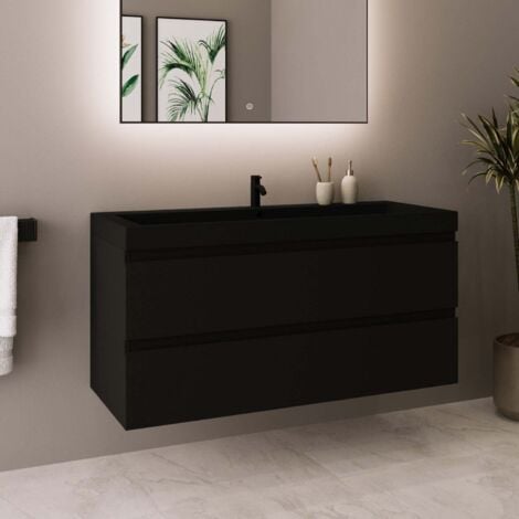 LOMAZOO meuble de salle de bain Monaco noir mat - lavabo noir -100cm