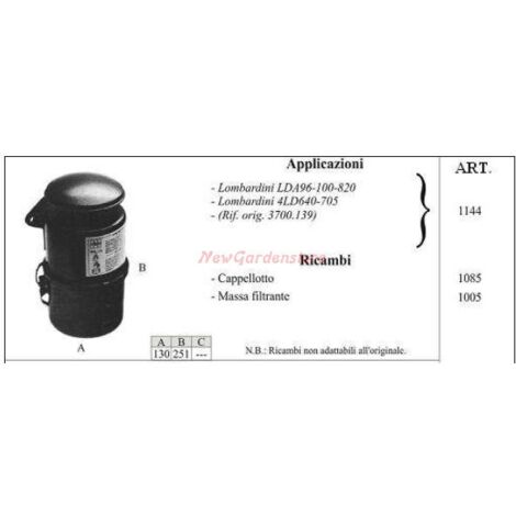 LOMBARDINI Filtre à air à bain d'huile pour motoculteur LDA96 100 820 1144
