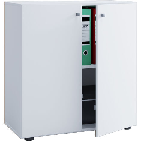 Lona Armoire universelle de bureau, commode de bureau, armoire basse, 2 portes, blanc.