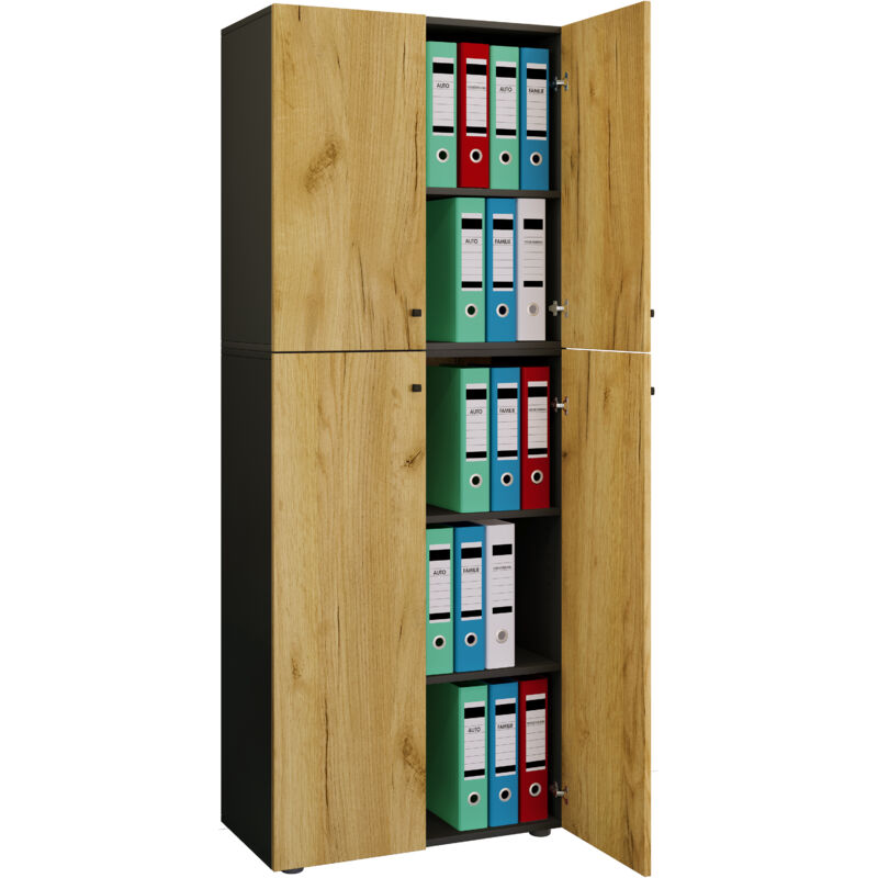 Ebuy24 - Lonaxxl5dt Büroschrank 4 Türen Anthrazit, Eiche Dekor.