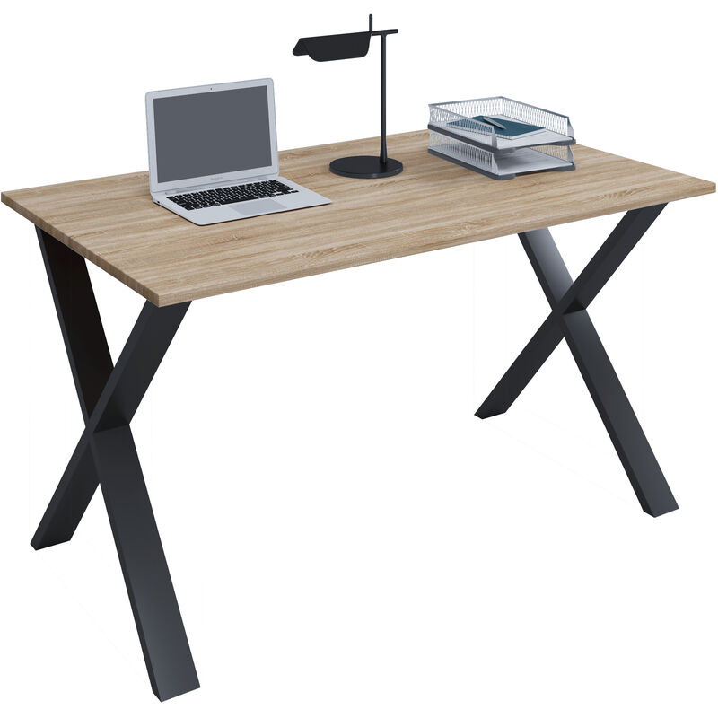 Ebuy24 - Lona Bureau 140x80 cm, pieds en x, finition chêne Sonoma/noir.