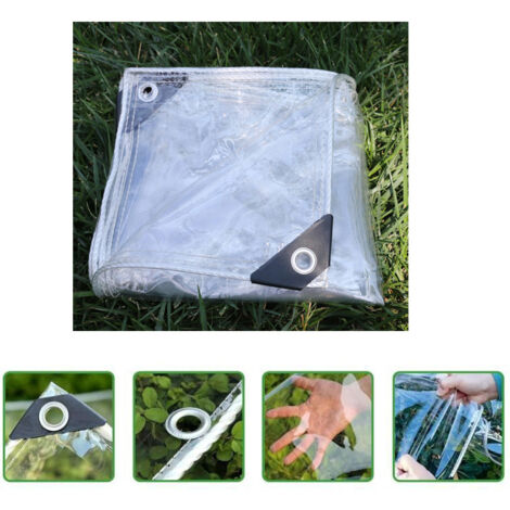 Lona de PVC transparente resistente con ojales, impermeable, bordes reforzados, ideal para zonas de barbacoa y sombreado de jardines (3m x 3m)