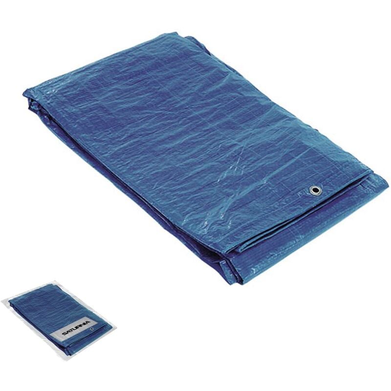 

15070010 Lona Impermeable Reforzada 4x6 (Aproximadamente) con Ojetes Metálicos, Lona de Protección Duradera, Color Azul, 4 x 6 metros - Saturnia