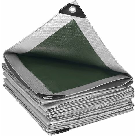Lona protectora de PE Lona para piscina 3x5m 280g/m², Lona impermeable y resistente al desgarro, Gris/Verde