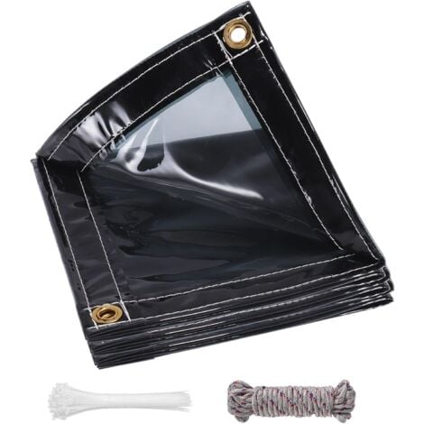 ANDYOU Lona transparente con ojales, 420 g/m², PVC, protección contra la intemperie (gris transparente, 3 × 5 m)