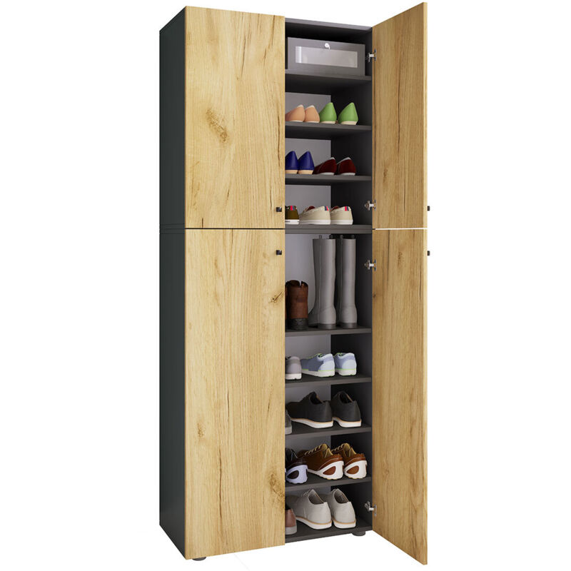 Ebuy24 - Lonaxxl9dt Schuhschrank 4 Türen Anthrazit, Eiche Dekor.