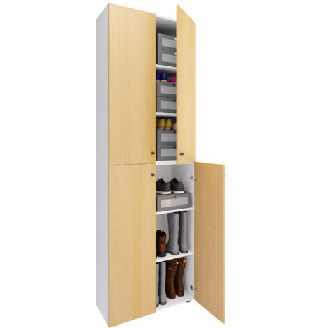 Lona2XLDT Schuhschrank 4 Türen weiß, buche.