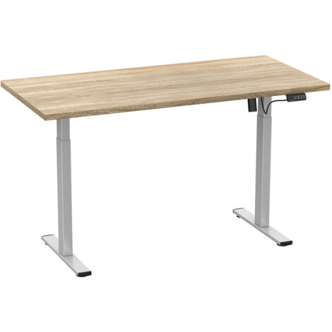 LonaE Schreibtisch elektrische Höhenverstellfunktion 140x80x71-120cm Eiche dekor, silberfarben.