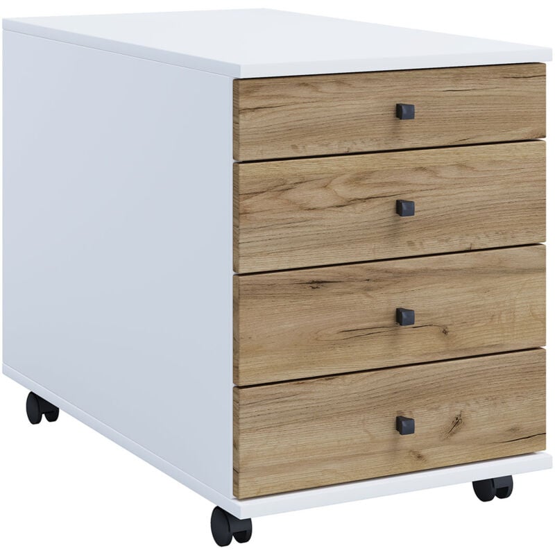 LonaMaxi tiroir cassette 4 tiroirs blanc, chêne décor.