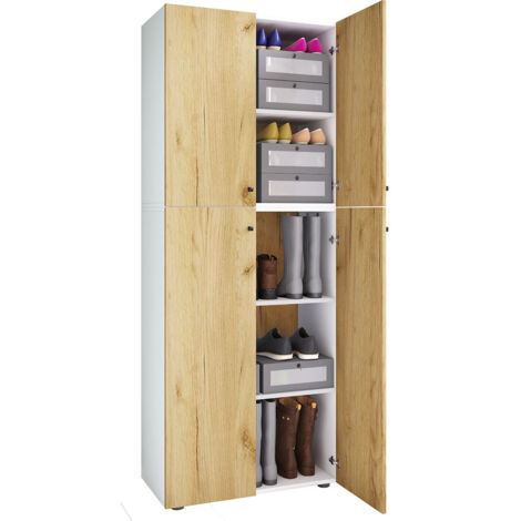 LonaXXL5DT Schuhschrank 4 Türen weiß, Eiche dekor.
