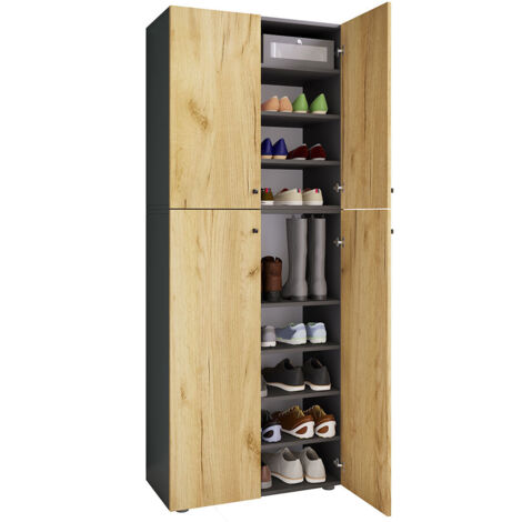 LonaXXL9DT Schuhschrank 4 Türen anthrazit, Eiche dekor.