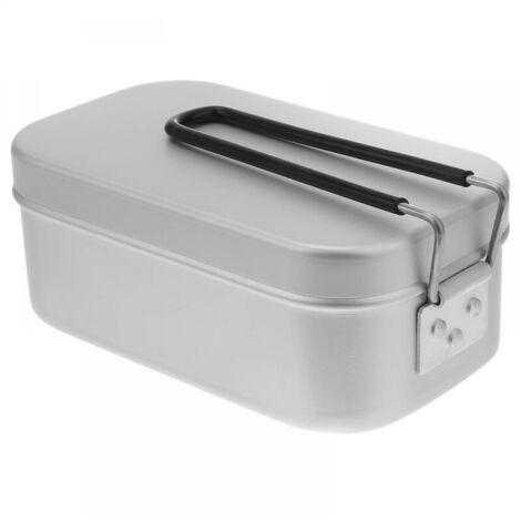 Lonchera de aluminio con tapa, contenedor de alimentos, lonchera para acampar en interiores y exteriores (plateada)
