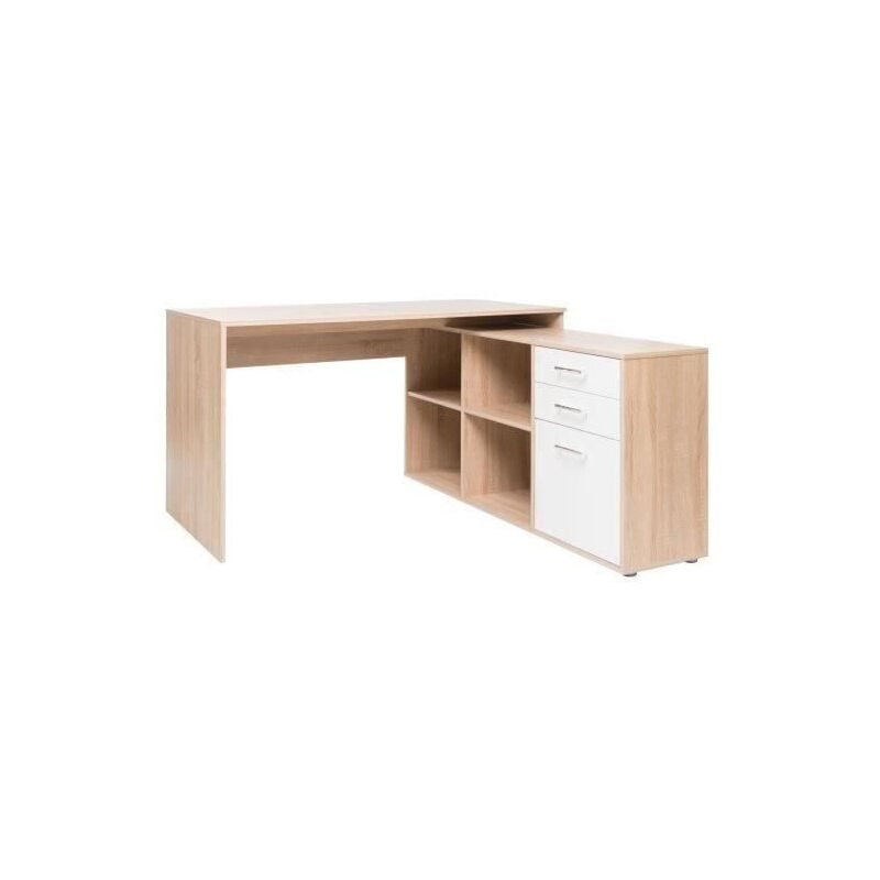 Les Tendances - london Bureau d'angle classique décor chene sonoma et blanc brillant - l 136 cm