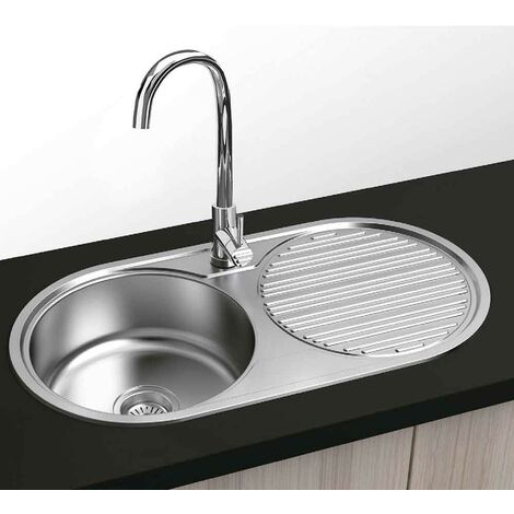 London Évier encastré rond - 1 cuve 1 égouttoir 84x44 - Acier inoxydable