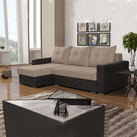 London Fabric Corner Sofa Bed - Grey Left Corner