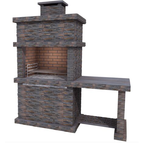 Londres Modern Masonry Charcoal Bbq with Side Table in Dark Stone - D68 x W187 x H190 cm - Grey