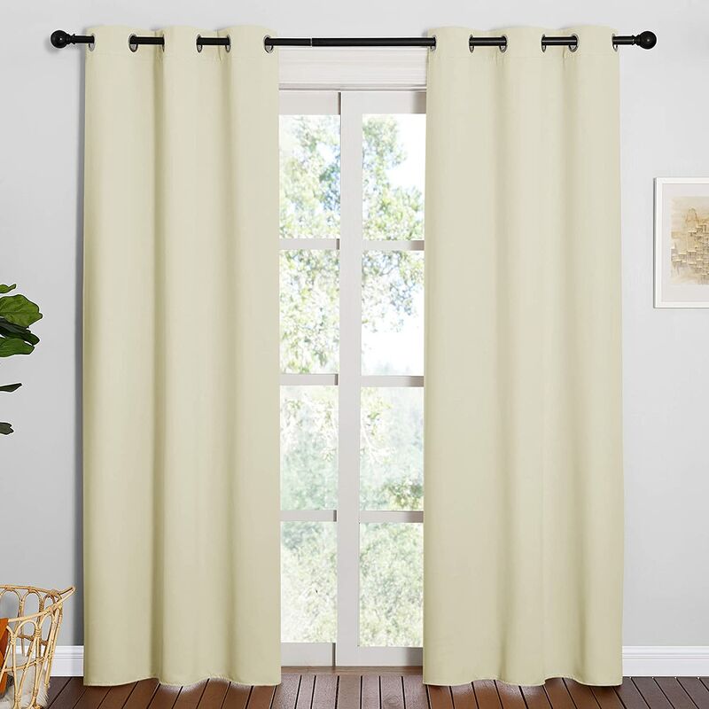 Long Curtains for Windows, Eyelet Top Room Darkening Panels/Drapes for Living Room (Beige, 2 Panels, W42 x L84 inches)
